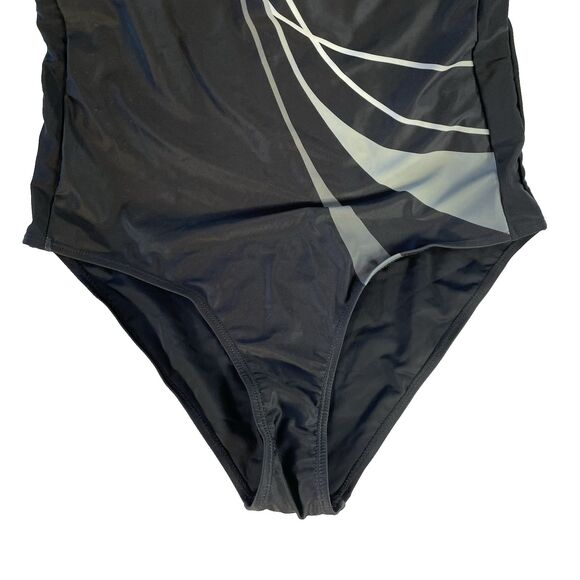 Women's one piece swimsuit block color black and white large simple bathing suit - Picture 5 of 16